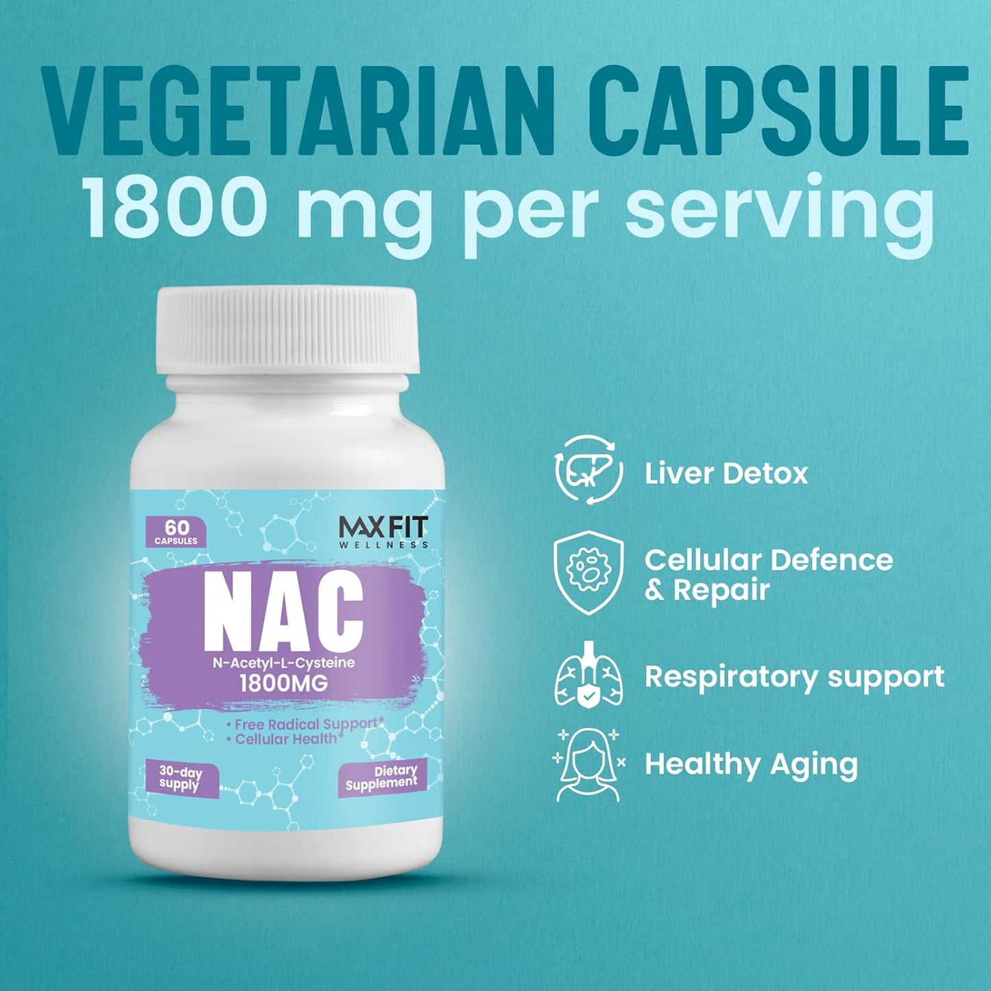 NAC Supplement 1800mg - 60 Veggie Capsules